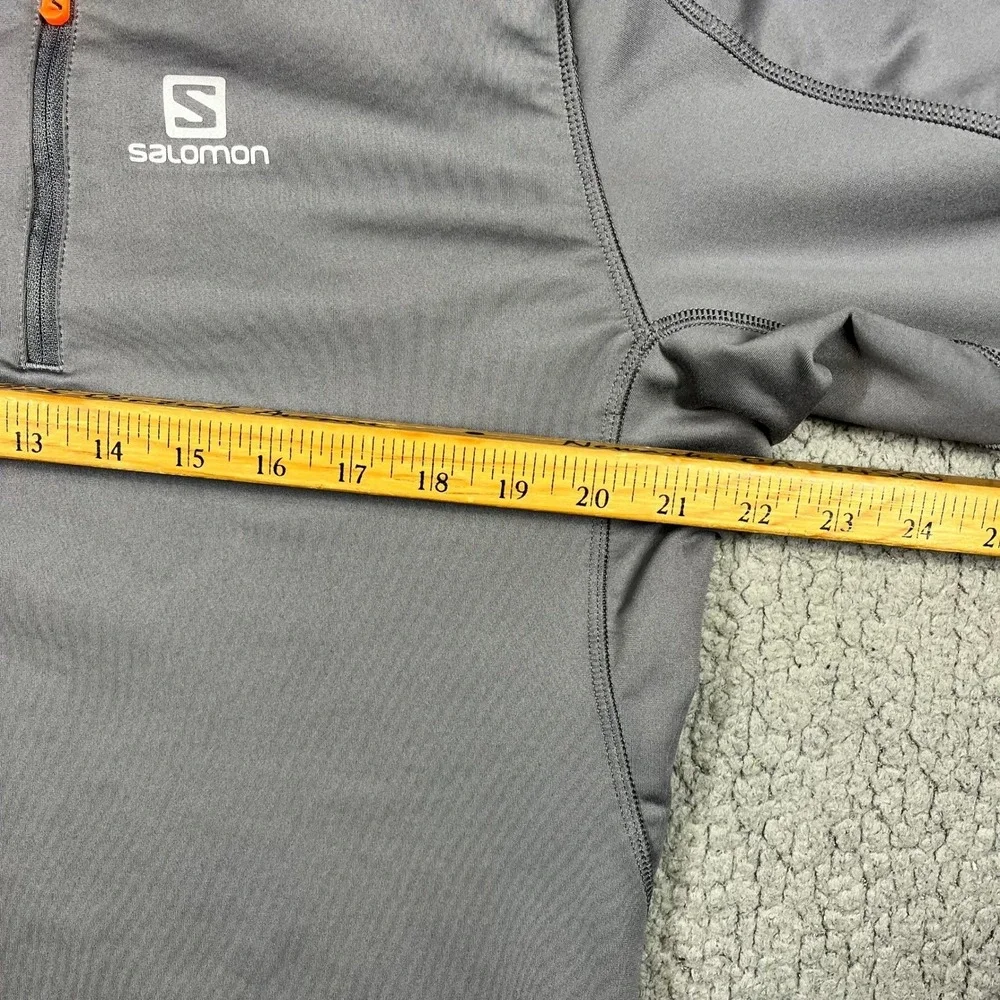 Salomon ActiTherm Mens Large Grey 1/4 Zip Hooded Pullover Jacket Orange Trim